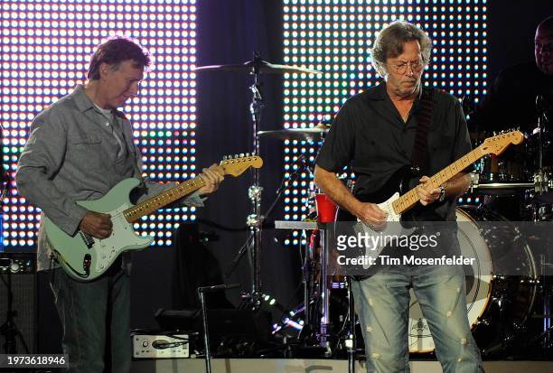 Steve Winwood and Eric Clapton perform at Oracle Arena on May 20, 2009 in Oakland, California.