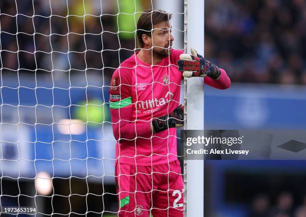 Tim Krul of Luton Town during the Emirates FA Cup Fourth Round match between Everton and Luton Town at Goodison Park on January 27, 2024 in...