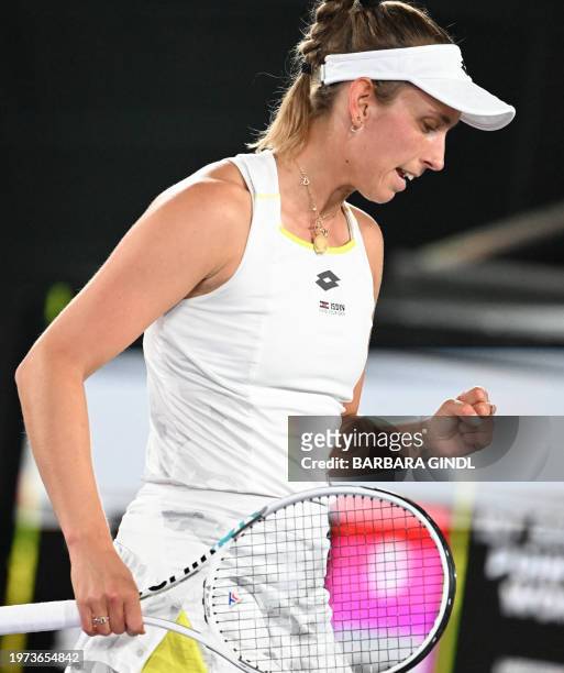 Belgium's Elise Mertens reacts during the WTA Upper Austria Ladies Linz tournament tennis match against Russia's Anastasia Pavlyuchenkova in Linz,...