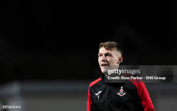 Airdrie's Josh O'Connor warms up before a SPFL Trust Trophy semi-final match between Raith Rovers and Airdrieonians at Stark's Park, on February 02...