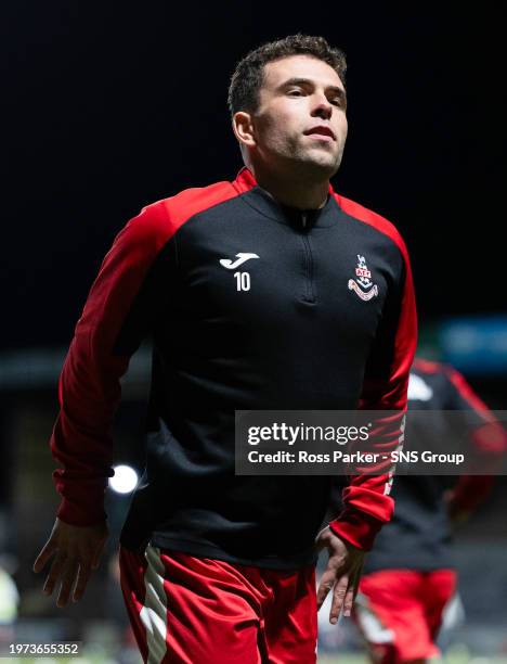 Airdrie's Adam Frizzell warms up before a SPFL Trust Trophy semi-final match between Raith Rovers and Airdrieonians at Stark's Park, on February 02...