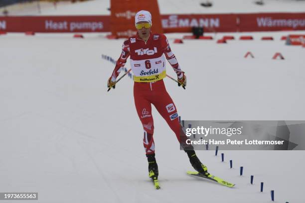 Johannes Lamparter of Austria competes during the Individual Gundersen HS109/7,5km at the FIS World Cup Nordic Combined Men Seefeld at on February 2,...