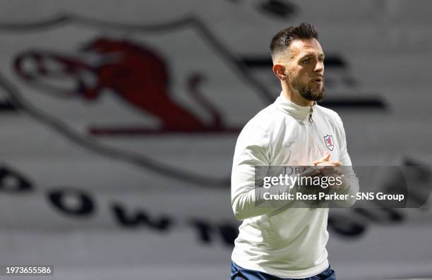 Raith Rovers' Dylan Easton warms up before a SPFL Trust Trophy semi-final match between Raith Rovers and Airdrieonians at Stark's Park, on February...