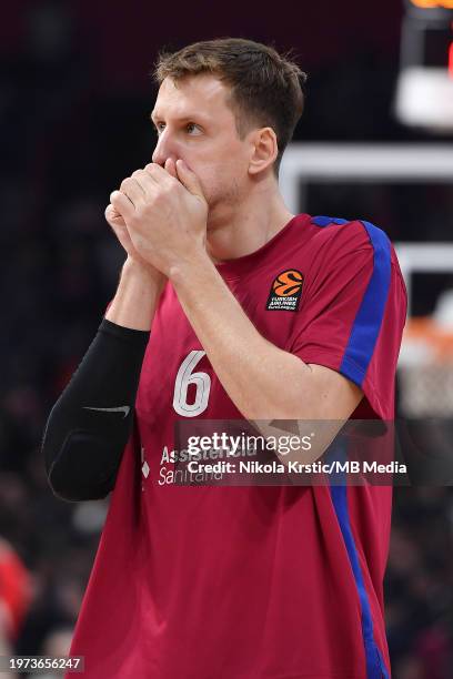 Jan Vesely of FC Barcelona reacts during the 2023/2024 Turkish Airlines EuroLeague, Round 25 match between Crvena Zvezda Meridianbet Belgrade and FC...