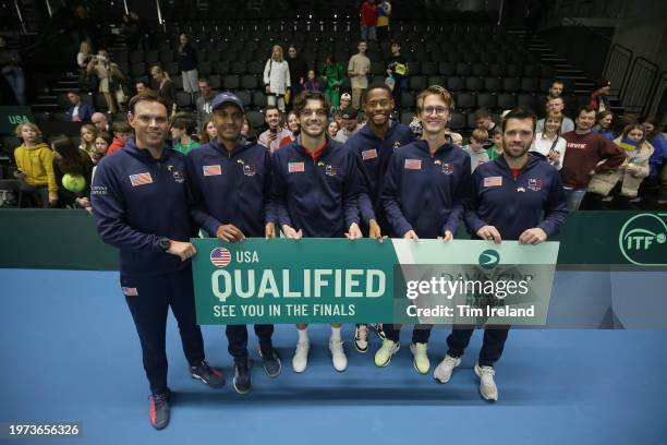 S captain Bob Bryan, USA's Rajeev Ram, USA's Taylor Fritz, USA's Christopher Eubanks, USA's Sebastian Korda and USA's Austin Krajicek hold the...