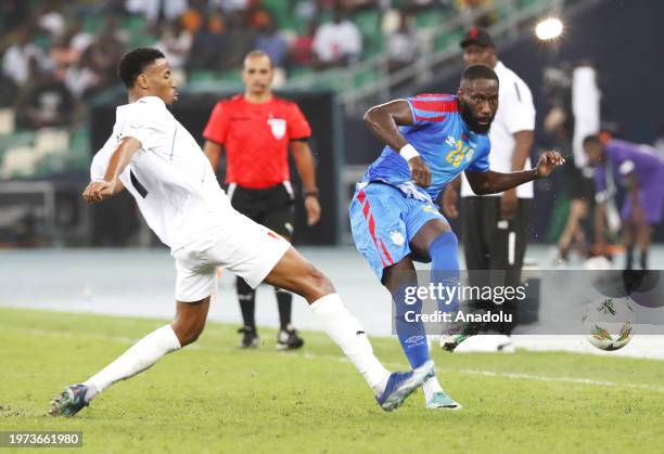 Arthur Masuaku of Democratic Republic of Congo in action against Morgan Guilavogui of Guinea during the Africa Cup of Nations quarter final match...