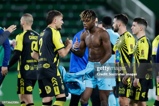 Gabi of CD Cayon, Nico Williams of Athletic Bilbao during the Spanish Copa del Rey match between CD Cayon v Athletic de Bilbao at the Campos de Sport...