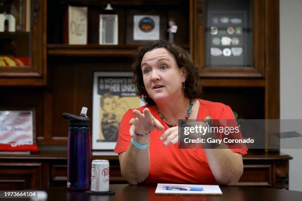 Rep. Katie Porter of Irvine, meets with interns at her district congressional office on Friday, July 21, 2023 in Irvine, CA. Rep. Porter,...