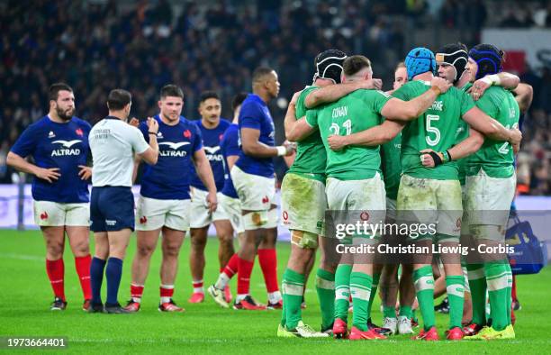 Ireland celebrates during the Guinness Six Nations 2024 match between France and Ireland at Orange Velodrome on February 2, 2024 in Marseille, France.