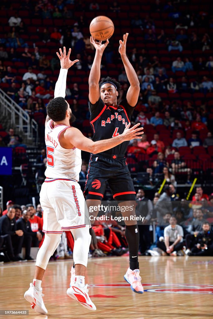 Houston Rockets Toronto Raptors Scottie Barnes of the Toronto Raptors three point basket during the ...