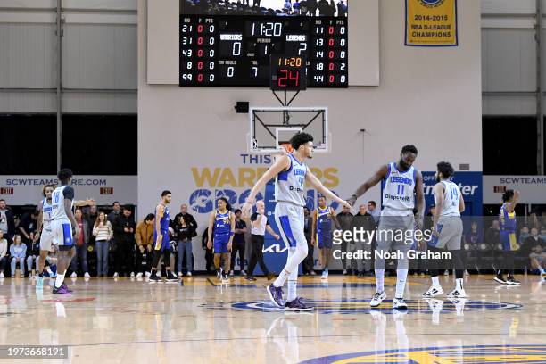 Justin Jackson of the Texas Legends celebrates against the Santa Cruz Warriors during the NBA G-League game on February 2, 2024 at the Kaiser...