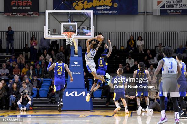 Greg Brown III of the Texas Legends goes to the basket for a dunk against the Santa Cruz Warriors during the NBA G-League game on February 2, 2024 at...