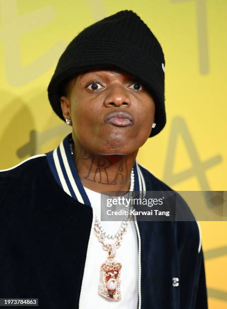 Wizkid attends the UK Premiere of "Bob Marley: One Love" at BFI Imax on January 30, 2024 in London, England.