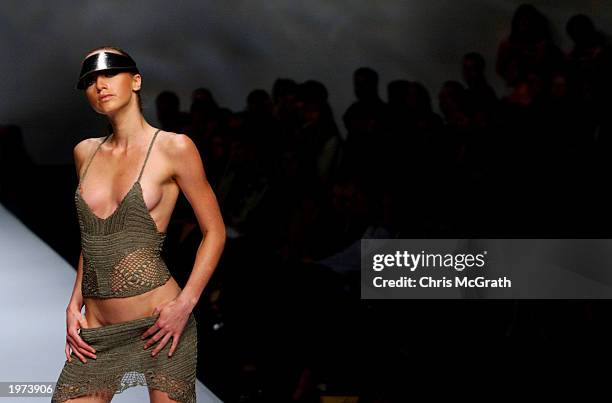 Model walks the runway during the Sass and Bide fashion show at the Overseas Passenger Terminal's Harbour Pavilion during the Mercedes Australian...