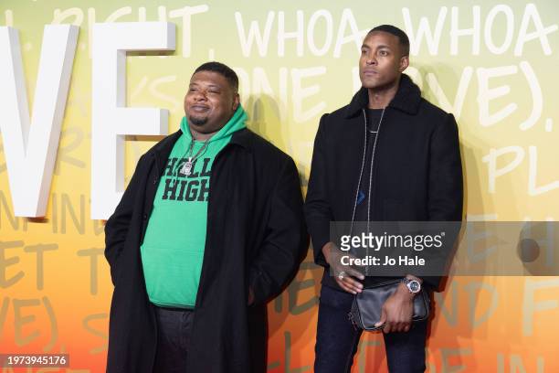 Big Narstie and Stefan Pierre-Tomlin attend the UK Premiere of "Bob Marley: One Love" at on January 30, 2024 in London, England.
