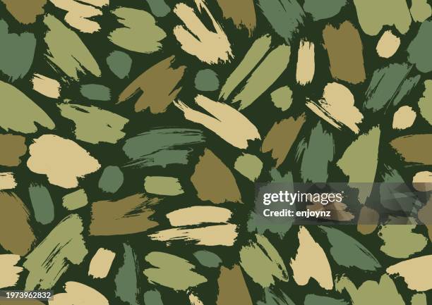 illustrations, cliparts, dessins animés et icônes de textures de pinceaux grunge camouflées sans coutures - vert kaki