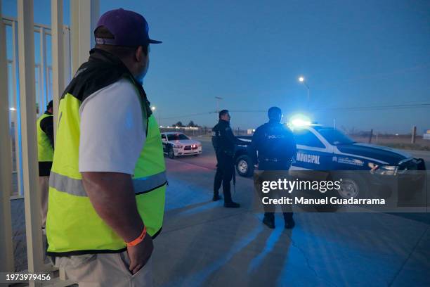 Police stand guard outside Corona Stadium prior to the 4th round match between Santos Laguna and Puebla as part of the Torneo Clausura 2024 Liga MX...