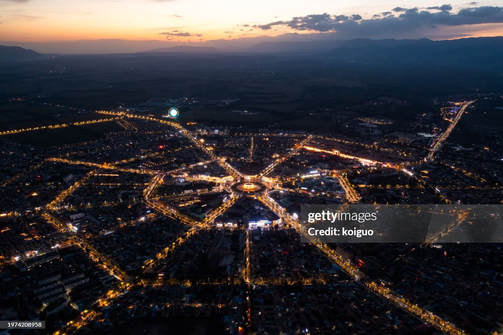 Aerial view of city night street