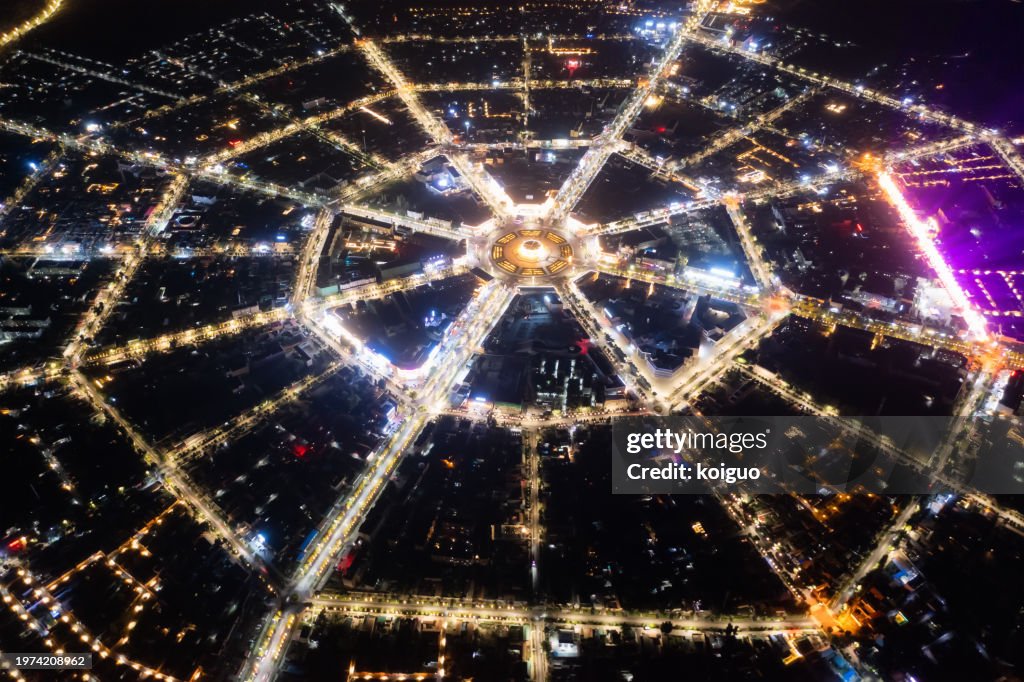 Aerial view of city night street