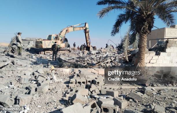 View of destruction after the US warplanes carried out an airstrike on the headquarters of Hashd al-Shaabi in Al-Qa'im city of Anbar, Iraq on...