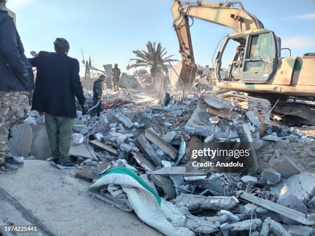 View of destruction after the US warplanes carried out an airstrike on the headquarters of Hashd al-Shaabi in Al-Qa'im city of Anbar, Iraq on...