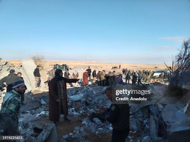 View of destruction after the US warplanes carried out an airstrike on the headquarters of Hashd al-Shaabi in Al-Qa'im city of Anbar, Iraq on...