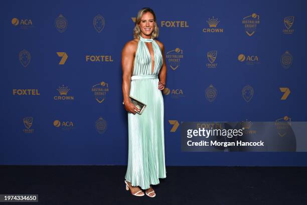 Ellyse Perry arrives ahead of the 2024 Cricket Australia Awards at Crown Palladium on January 31, 2024 in Melbourne, Australia.