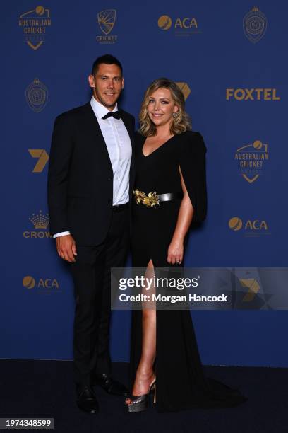 Scott Boland and Daphne Boland arrive ahead of the 2024 Cricket Australia Awards at Crown Palladium on January 31, 2024 in Melbourne, Australia.