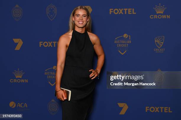 Phoebe Litchfield arrives ahead of the 2024 Cricket Australia Awards at Crown Palladium on January 31, 2024 in Melbourne, Australia.