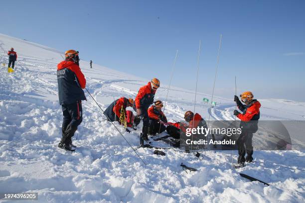 View of the special operations police of the 'Avalanche team' train for search and rescue operation conducted by the Disaster and Emergency...