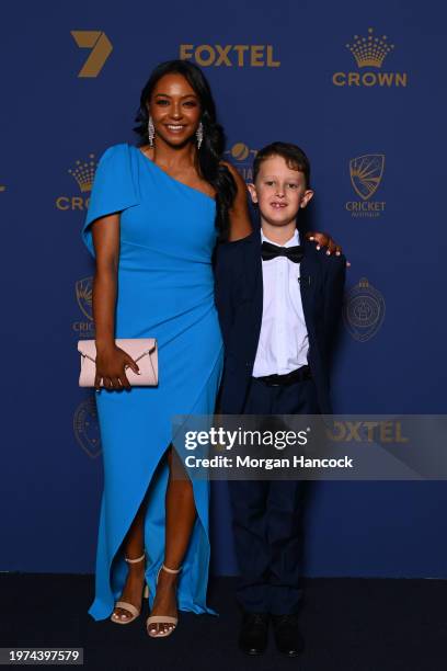 Alana King and guest arrive ahead of the 2024 Cricket Australia Awards at Crown Palladium on January 31, 2024 in Melbourne, Australia.