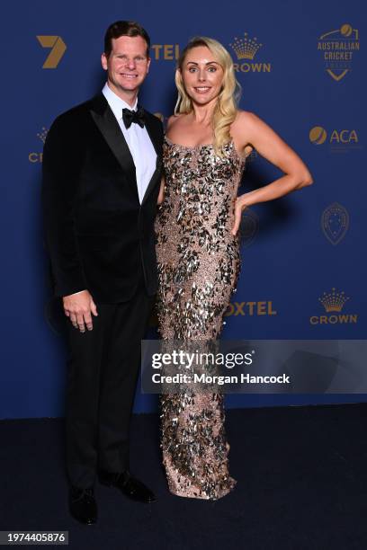 Steve Smith and Danielle Willis arrive ahead of the 2024 Cricket Australia Awards at Crown Palladium on January 31, 2024 in Melbourne, Australia.