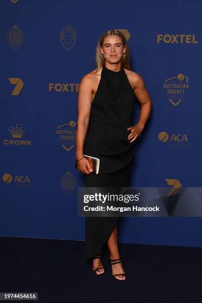 Phoebe Litchfield arrives ahead of the 2024 Cricket Australia Awards at Crown Palladium on January 31, 2024 in Melbourne, Australia.