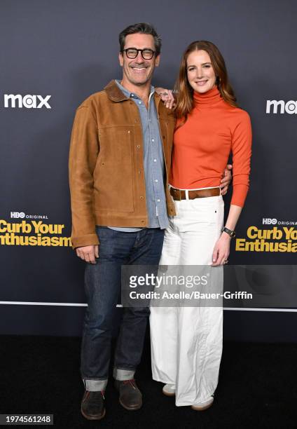 Jon Hamm and Anna Osceola attend the Los Angeles Premiere of HBO's "Curb Your Enthusiasm" Season 12 at Directors Guild Of America on January 30, 2024...