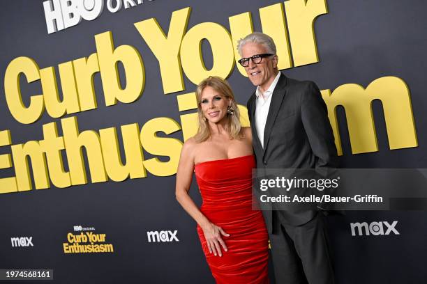 Cheryl Hines and Ted Danson attend the Los Angeles Premiere of HBO's "Curb Your Enthusiasm" Season 12 at Directors Guild Of America on January 30,...