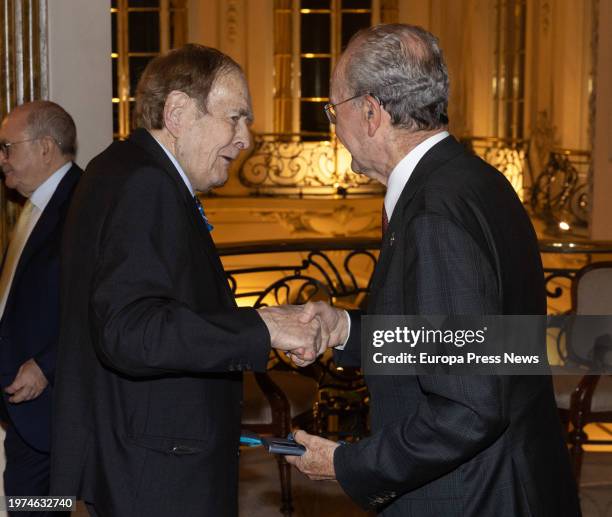 Professor and economist Ramon Tamames and the mayor of Malaga, Francisco de la Torre , arrive at a breakfast organized by Forum Europa, at the Real...