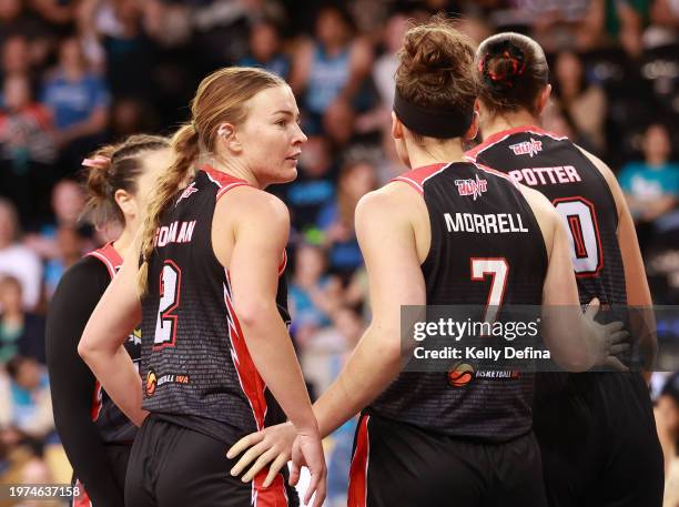 Steph Gorman of the Lynx looks on during the WNBL match between Southside Flyers and Perth Lynx at State Basketball Centre, on January 31 in...