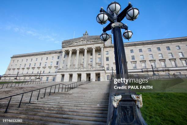 General view shows the Parliament Buildings, the seat of the Northern Ireland Assembly, in Stormont on February 3, 2024. Michelle O'Neill becomes the...