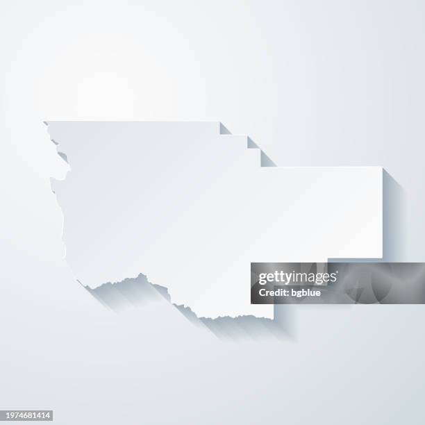 teton county, montana. map with paper cut effect on blank background - choteau montana stock illustrations