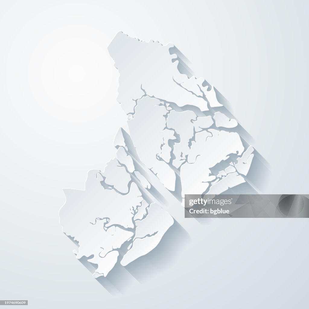 Beaufort County, South Carolina. Map with paper cut effect on blank background