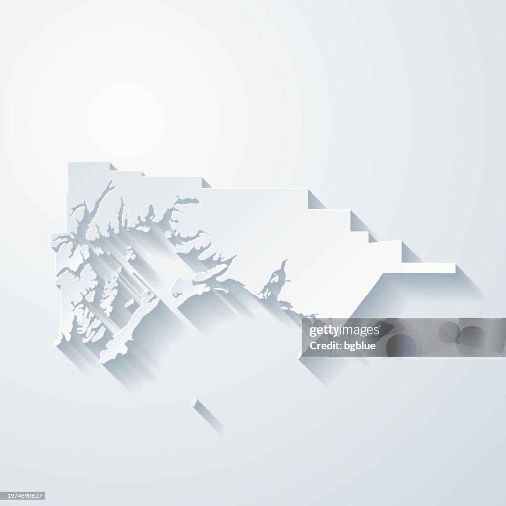 Chugach, Alaska. Map with paper cut effect on blank background