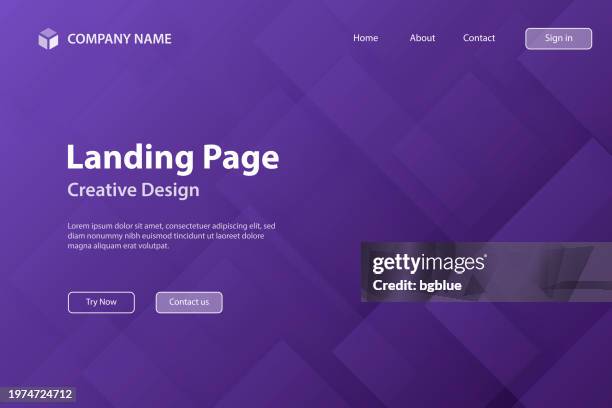 landing page template - abstract background with squares and purple gradient - trendy design - diamond pattern stock illustrations