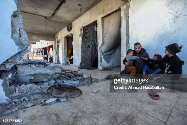 Palestinian Mahmoud Al-Durra, 32 years old, from Gaza City, who was displaced to the city of Rafah in the south of the Gaza Strip after Israeli raids...