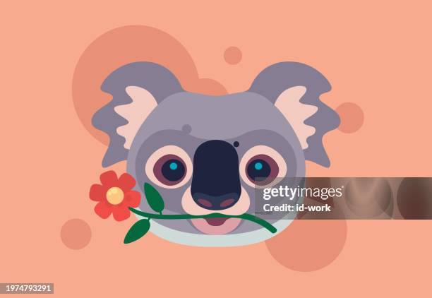 funny koala holding flower icon - koala stock illustrations
