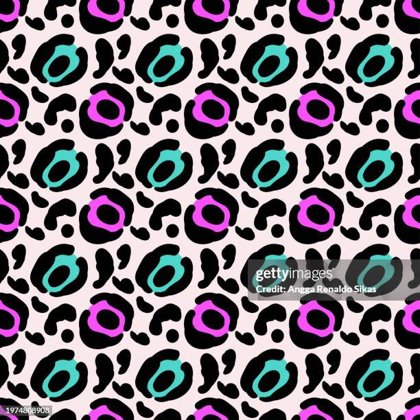 abstract vibrant colors leopard spots seamless pattern - leopard print stock illustrations