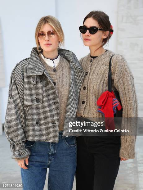 Caroline Lossberg and Isis Maria Niedecken attend the Skall Studio show during the Copenhagen Fashion Week AW24 on January 31, 2024 in Copenhagen,...