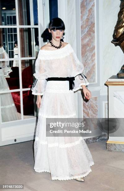 Look from the Yves Saint Laurent Spring 1977 Couture collection, in Paris, France.