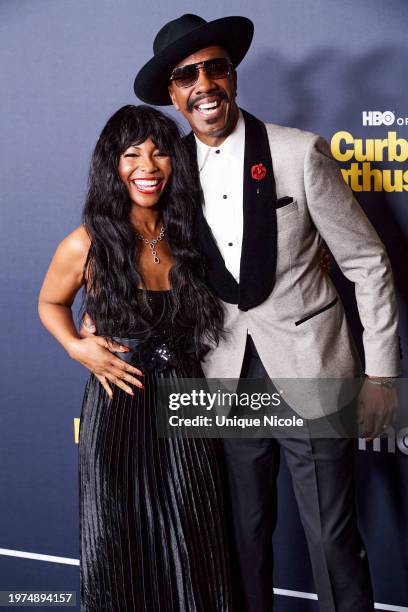 Shahidah Omar and J.B. Smoove arrive at the Los Angeles Premiere Of HBO's "Curb Your Enthusiasm" Season 12 at Directors Guild Of America on January...