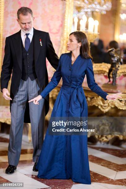 King Felipe VI of Spain and Queen Letizia of Spain receive the Diplomatic Corps at the Zarzuela Palace on January 31, 2024 in Madrid, Spain.