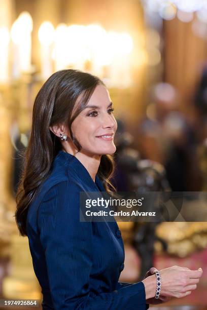 Queen Letizia of Spain receives the Diplomatic Corps at the Zarzuela Palace on January 31, 2024 in Madrid, Spain.